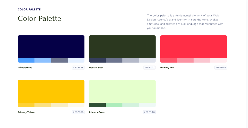 Palette de couleurs : Présentation des couleurs principales de la marque.